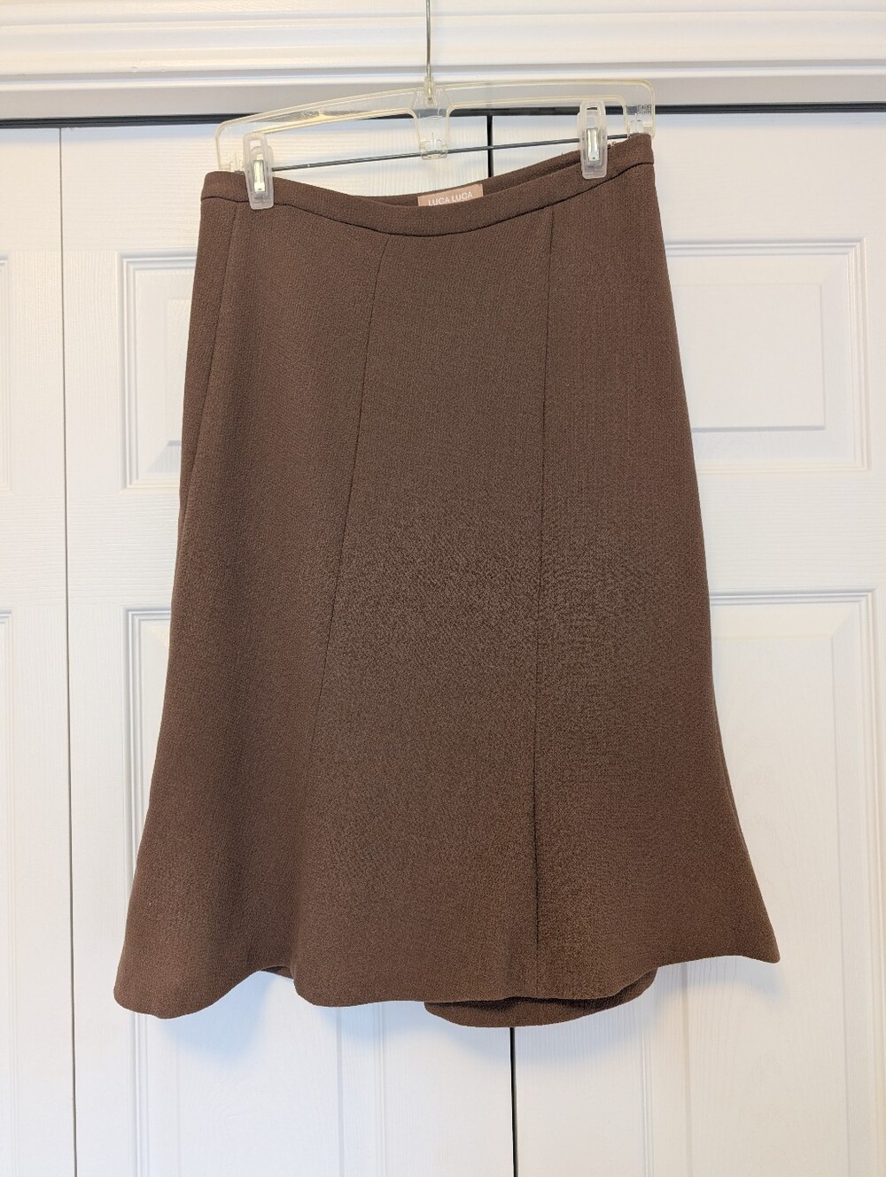 Luca Luca 100% Virgin Wool And Silk Luxury Skirt Midi Brown Lined Sz 8